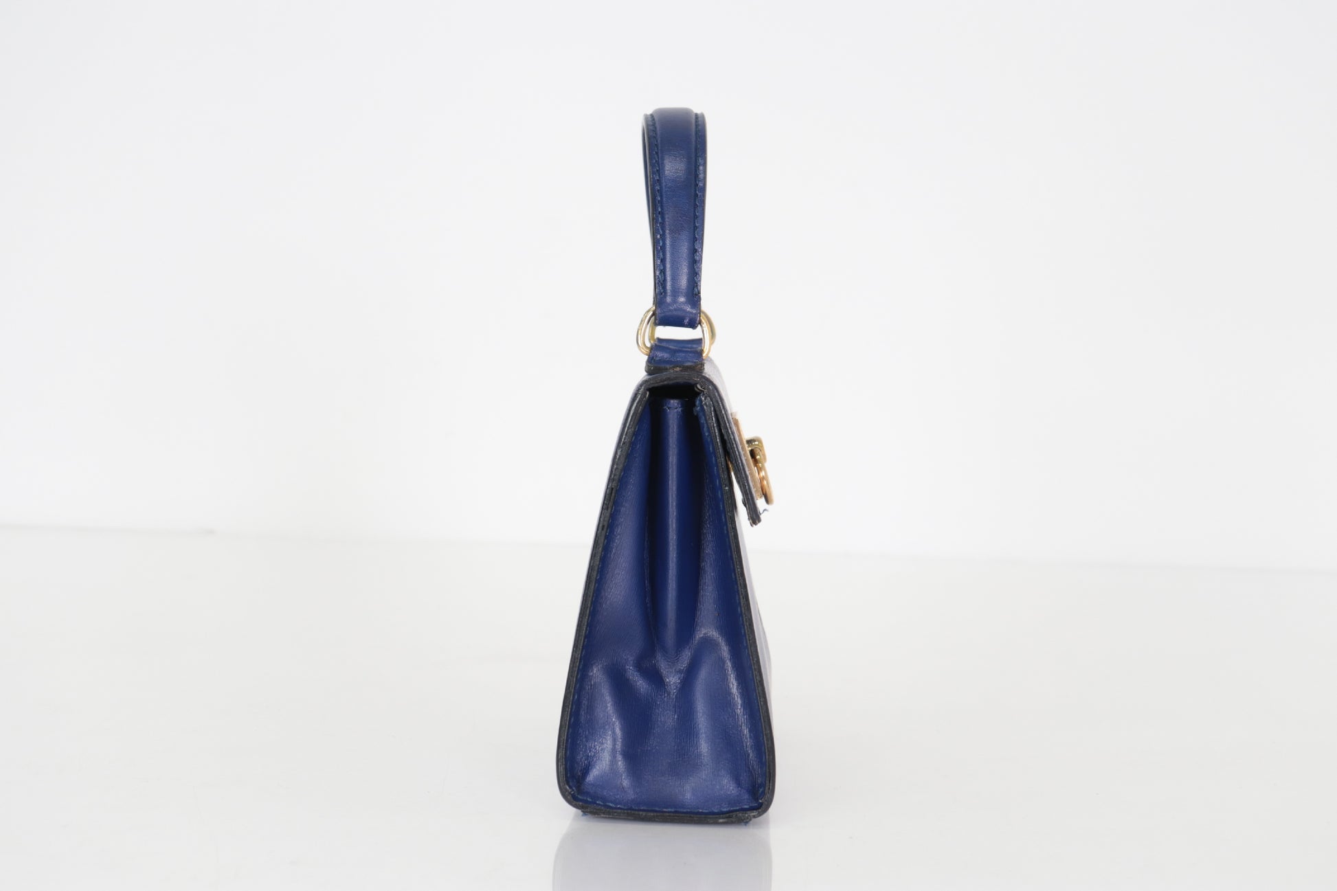 CELINE Leather Gancini Hardware 2-Way Mini Handbag Blue Shoulder Bag