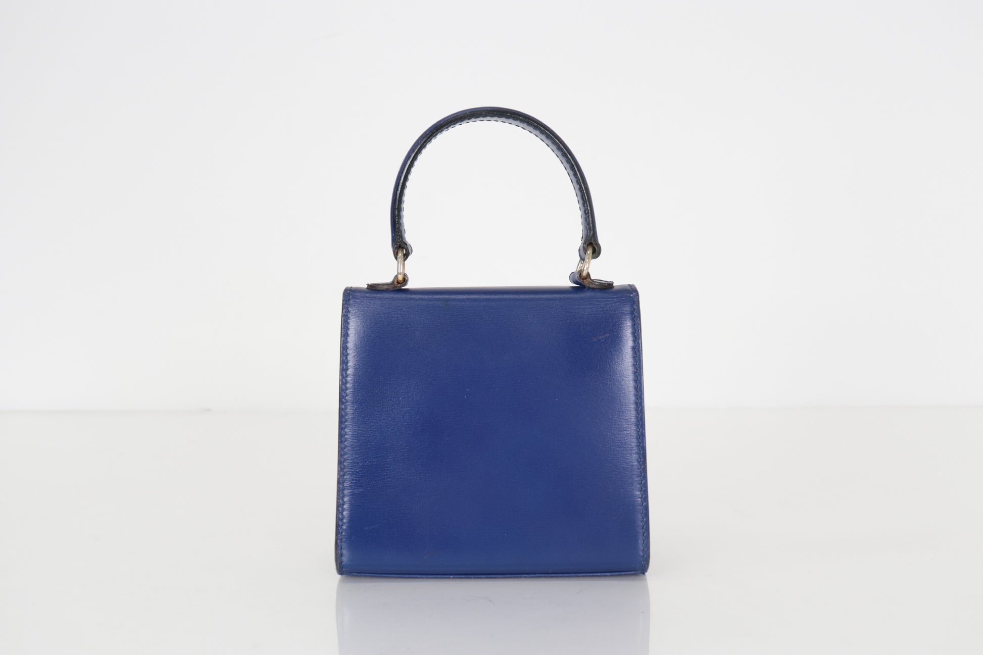 CELINE Leather Gancini Hardware 2-Way Mini Handbag Blue Shoulder Bag