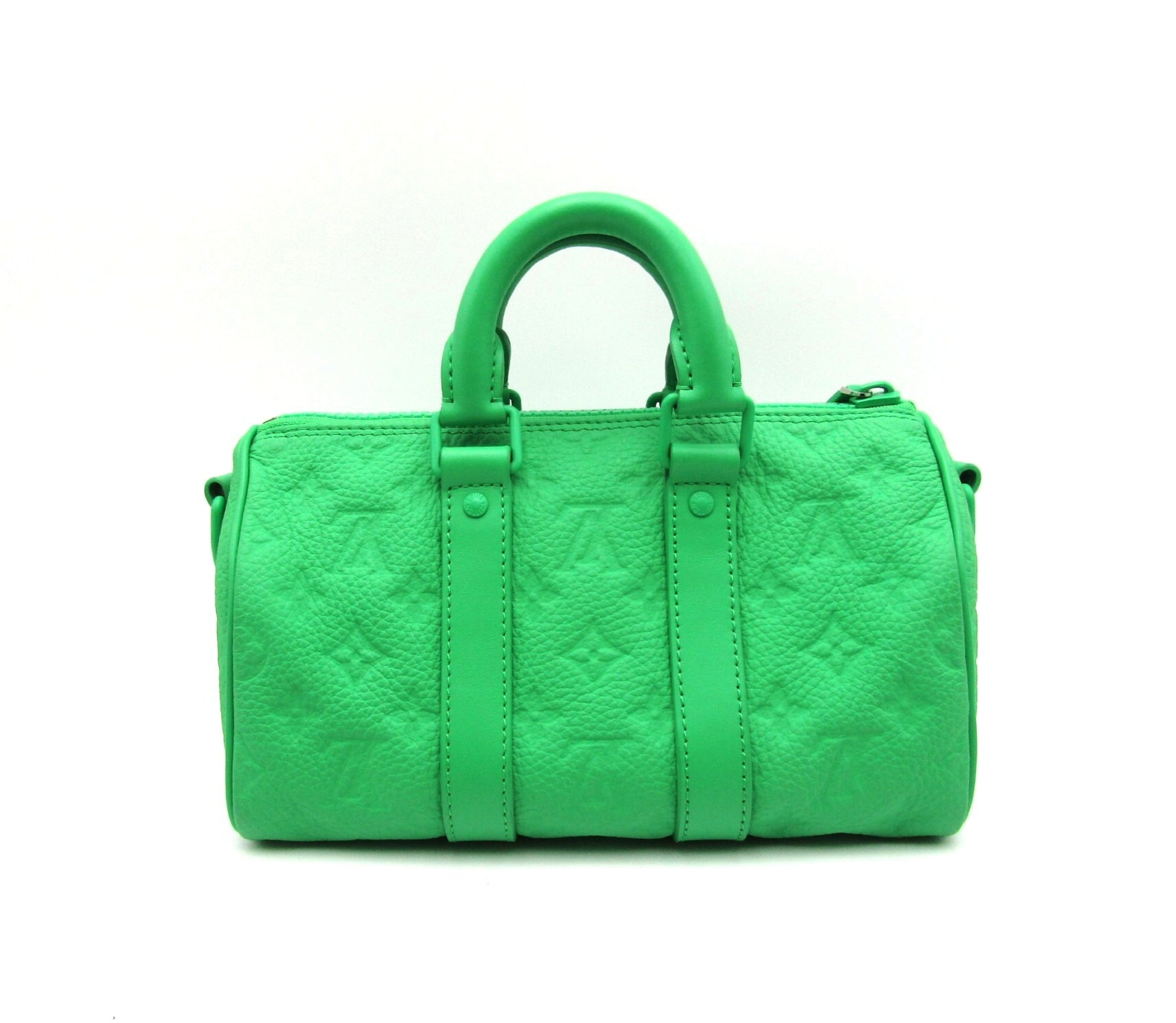 LOUIS VUITTON Keepall Bandouliere 25 M20929 Taurillon Leather Green Name Tag Handbag