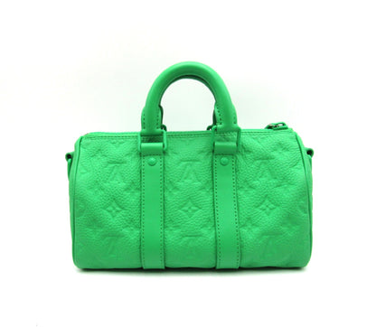 LOUIS VUITTON Keepall Bandouliere 25 M20929 Taurillon Leather Green Name Tag Handbag