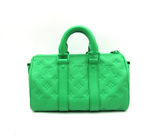 LOUIS VUITTON Keepall Bandouliere 25 M20929 Taurillon Leather Green Name Tag Handbag