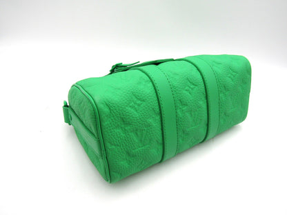 LOUIS VUITTON Keepall Bandouliere 25 M20929 Taurillon Leather Green Name Tag Handbag