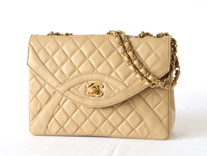 CHANEL Matelasse Lambskin Double Chain Shoulder Bag Beige