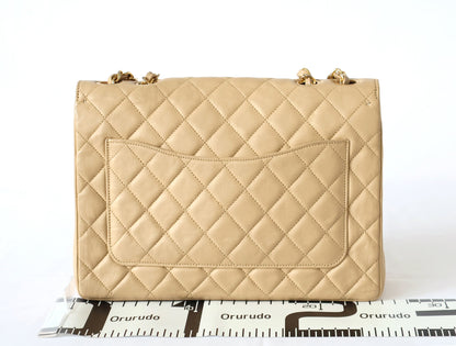 CHANEL Matelasse Lambskin Double Chain Shoulder Bag Beige