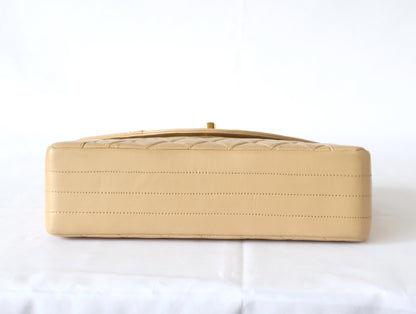 CHANEL Matelasse Lambskin Double Chain Shoulder Bag Beige