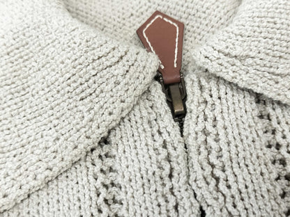 HERMES Openwork Half-Zip Knit Top