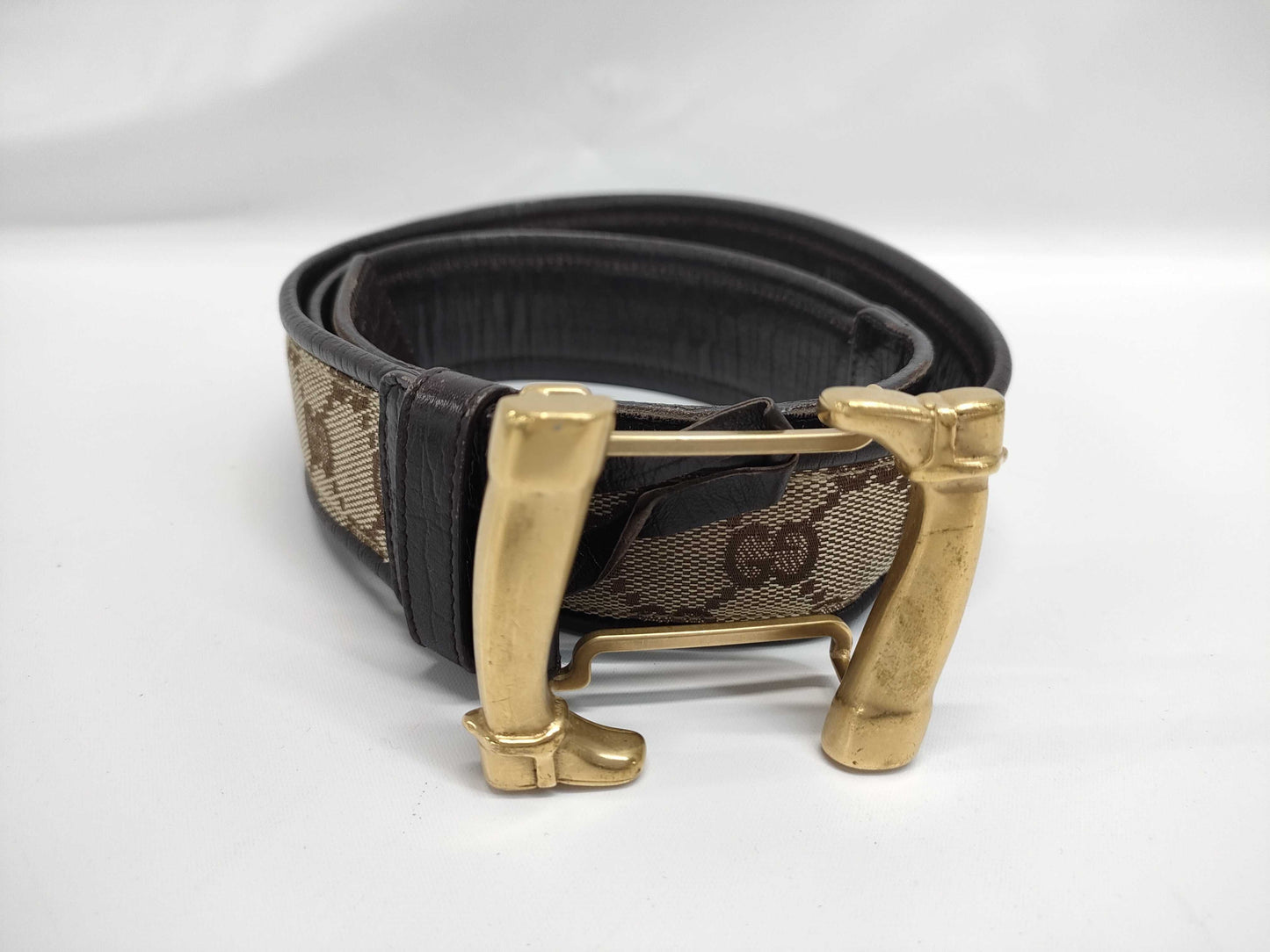 GUCCI GG Canvas Boots Motif Buckle Belt