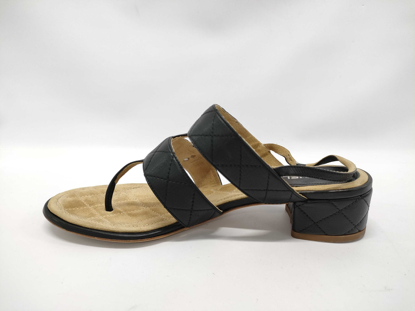 CHANEL Coco Mark Turnlock Matelasse Sandals, Size 37 1/2