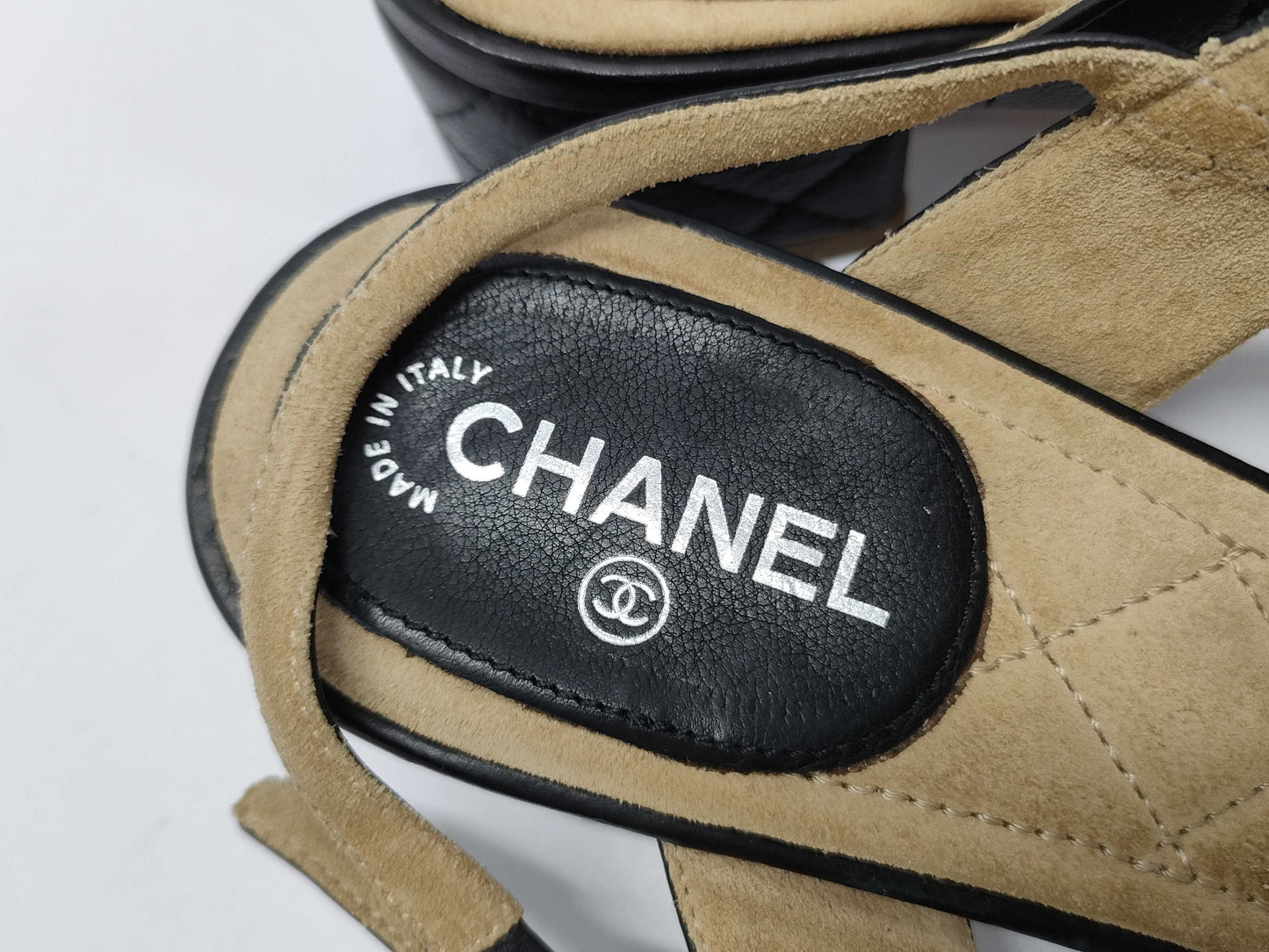 CHANEL Coco Mark Turnlock Matelasse Sandals, Size 37 1/2