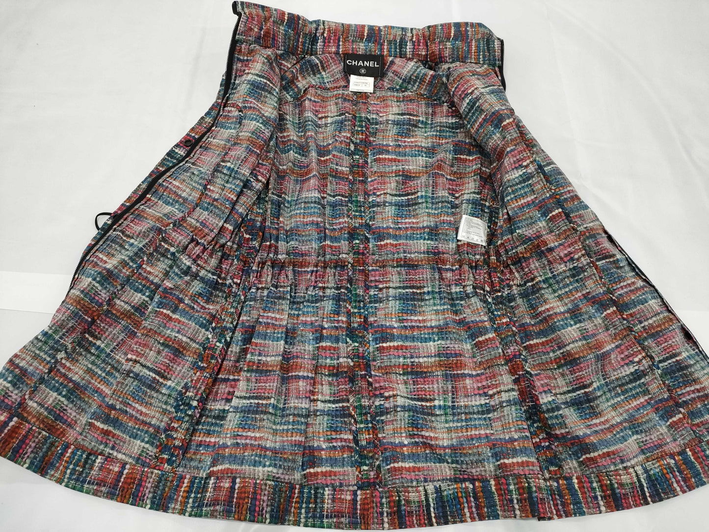 CHANEL Coco Button Tweed Print Raincoat, Size 34