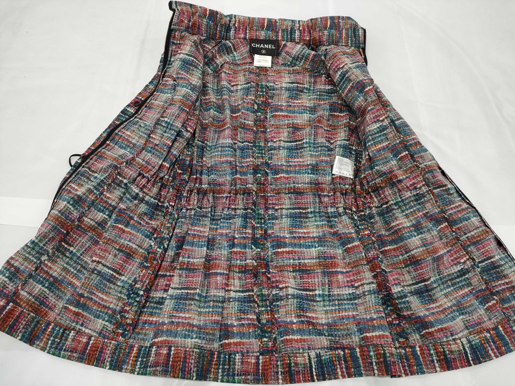 CHANEL Coco Button Tweed Print Raincoat, Size 34