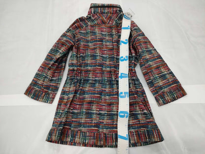 CHANEL Coco Button Tweed Print Raincoat, Size 34