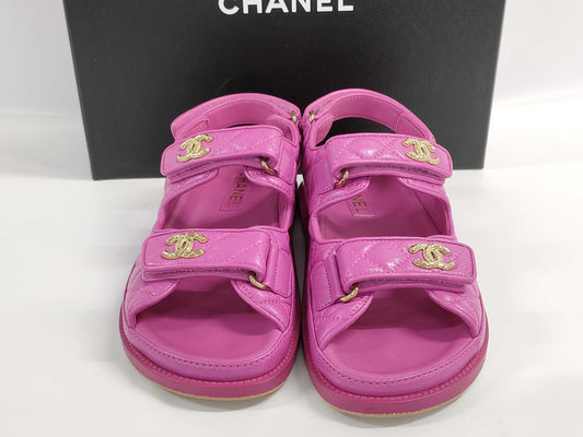 CHANEL Coco Mark Matelasse Hooded Sandals, Size 38