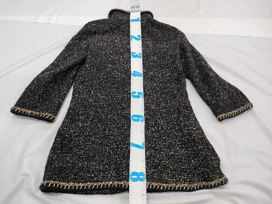 CHANEL Coco Mark Trim Tweed Coat Size 42