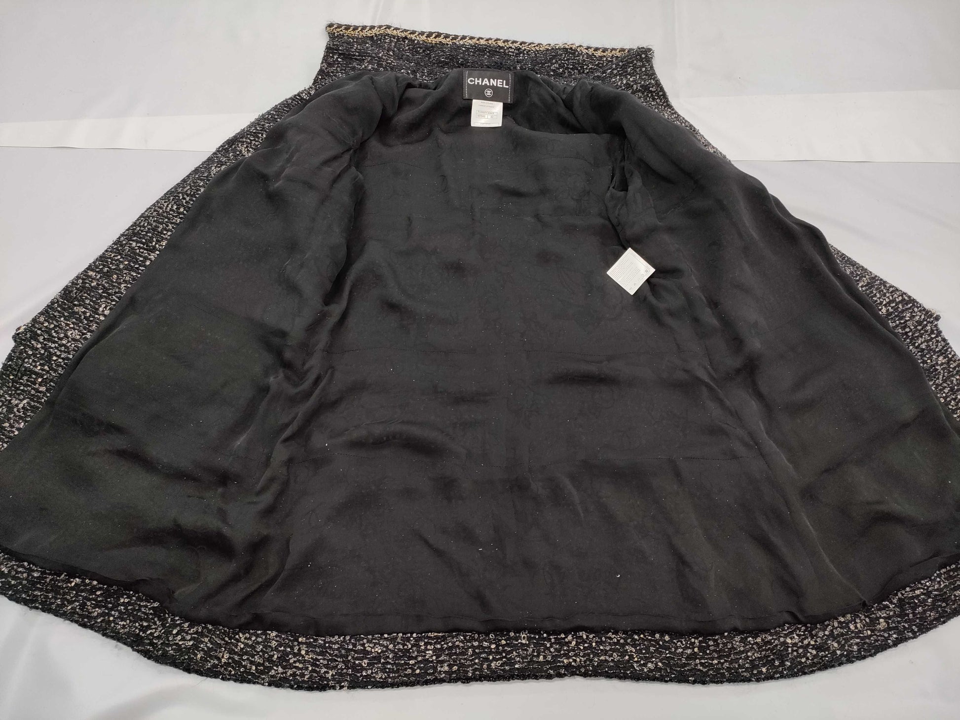 CHANEL Coco Mark Trim Tweed Coat Size 42