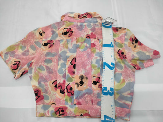 CHANEL Coco Mark Camellia Silk Open Collar Short Sleeve Shirt