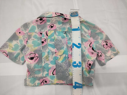 CHANEL P07356 Size 36 Light Blue Cropped Short Sleeve All-Over Print Shirt