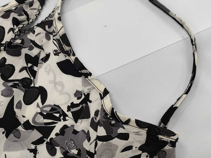 CHANEL Coco Mark Flower Print Silk Camisole, Size 36, Top