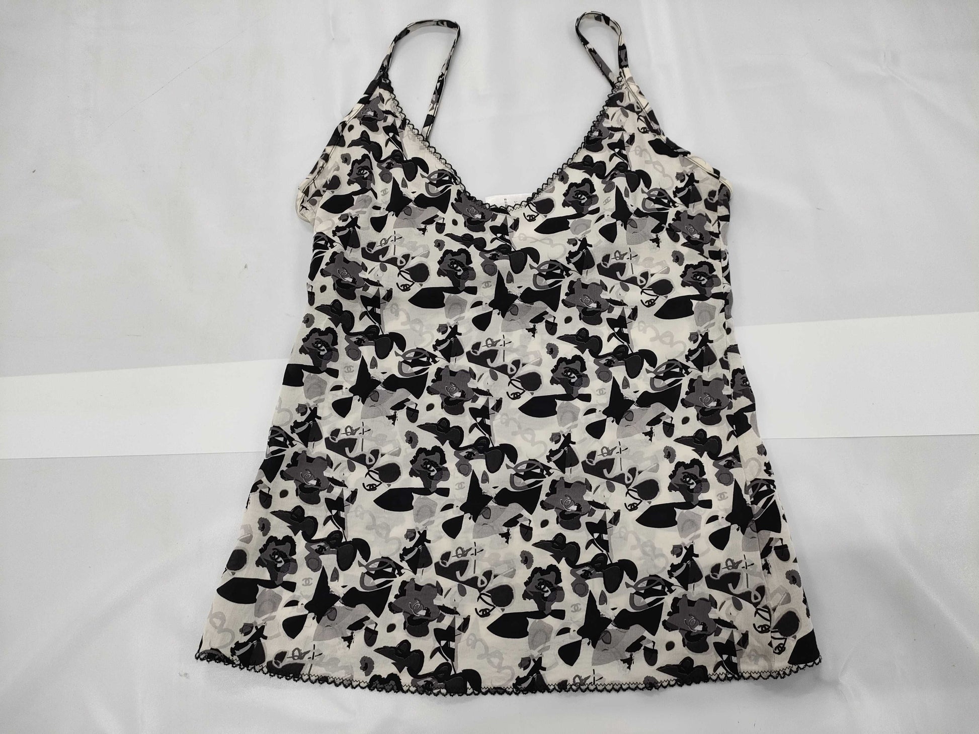 CHANEL Coco Mark Flower Print Silk Camisole, Size 36, Top