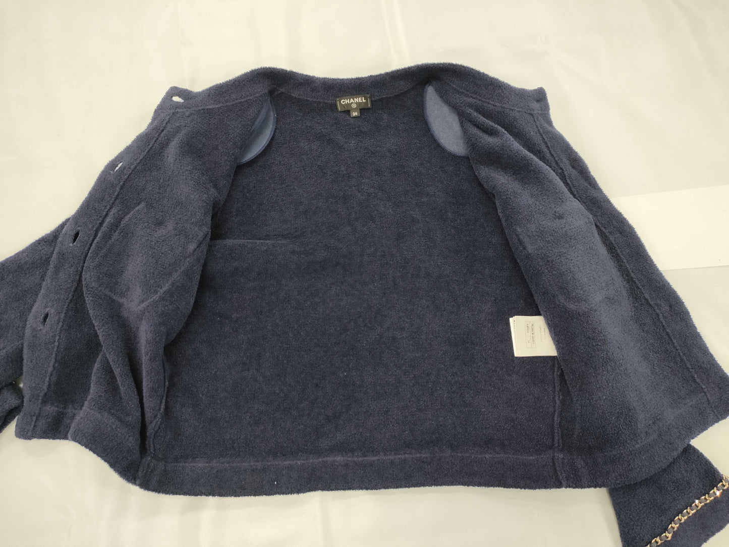 CHANEL Coco Mark Chain Stitch Pile Knit Jacket, Size 34