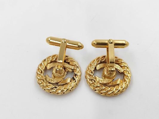 CHANEL Coco Mark Vintage Round Cufflinks Tie Clip/Cufflinks