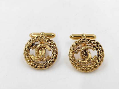 CHANEL Coco Mark Vintage Round Cufflinks Tie Clip/Cufflinks
