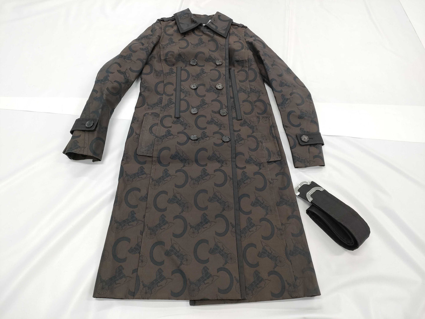 CELINE C Macadam Trench Coat, Size 34