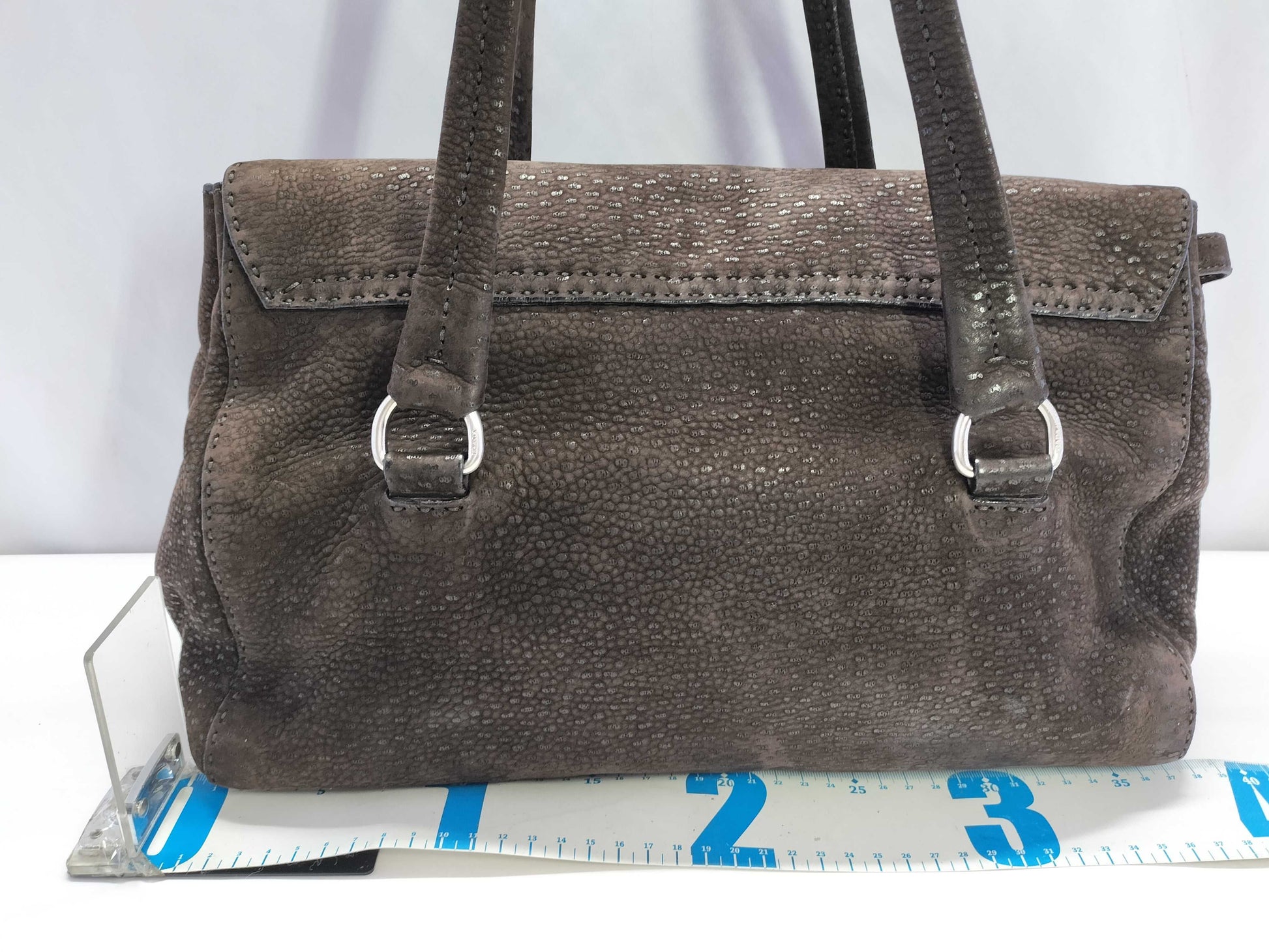 PRADA Ostrich Jackie Suede Mini Boston Handbag