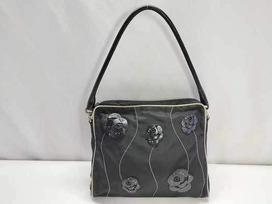 PRADA Nylon Flower Brooch Handbag