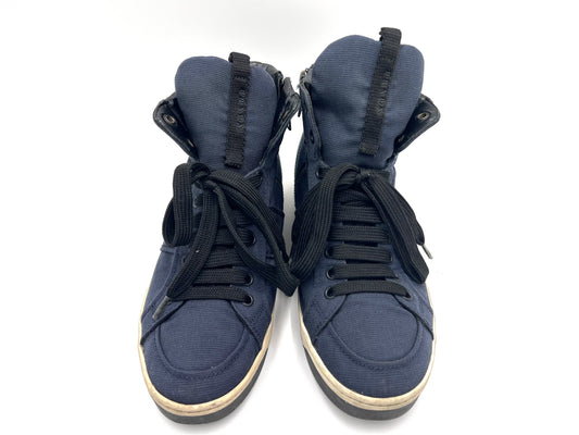PRADA 3T 6186 High-Top Navy Sneakers, Size 38 1/2
