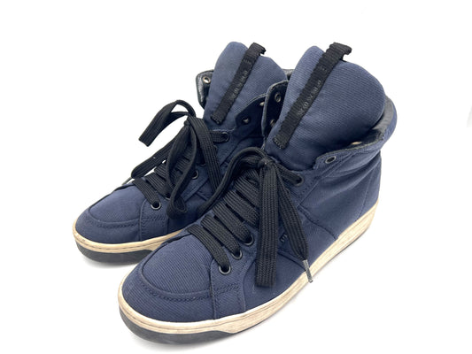PRADA 3T 6186 High-Top Navy Sneakers, Size 38 1/2