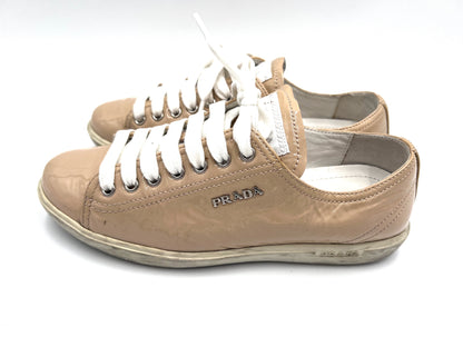 PRADA 3E 5534 Patent Leather Beige Sneakers Size 35 1/2