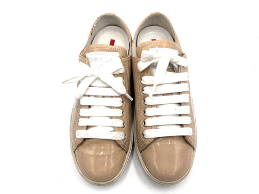 PRADA 3E 5534 Patent Leather Beige Sneakers Size 35 1/2