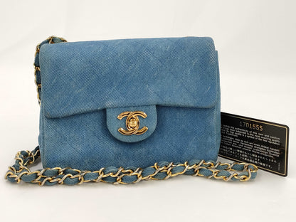CHANEL Denim Mini Matelasse Shoulder Bag