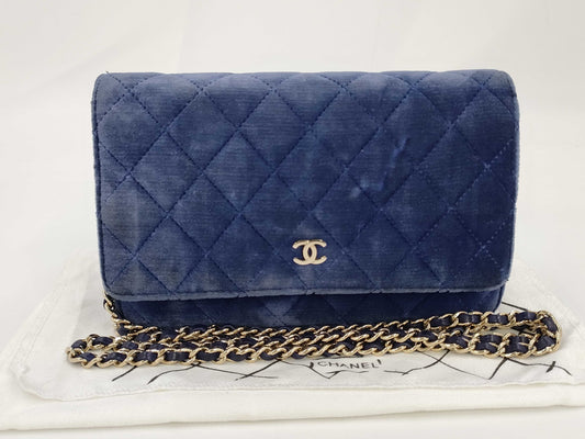 CHANEL Velour Chain Wallet Shoulder Bag