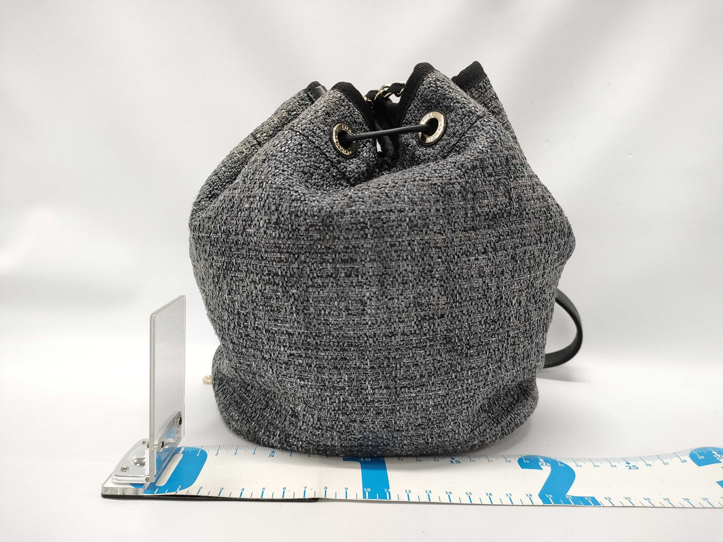 CHANEL Deauville Drawstring Shoulder Bag A57536 Gray with Silver Hardware, Tweed, 27198585