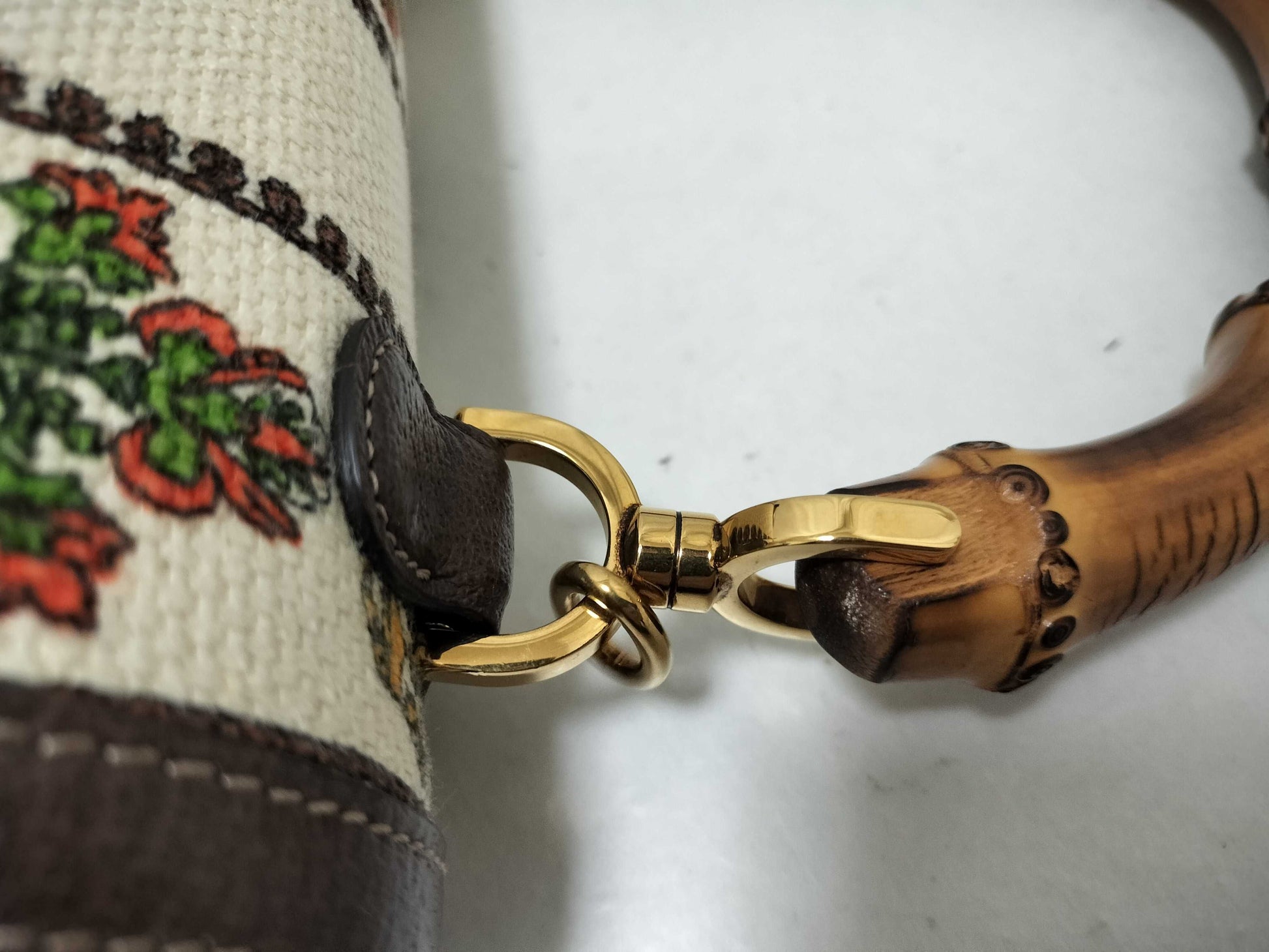 GUCCI Bamboo Bag, 100th Anniversary Model, Canvas Handbag, Women's Handbag