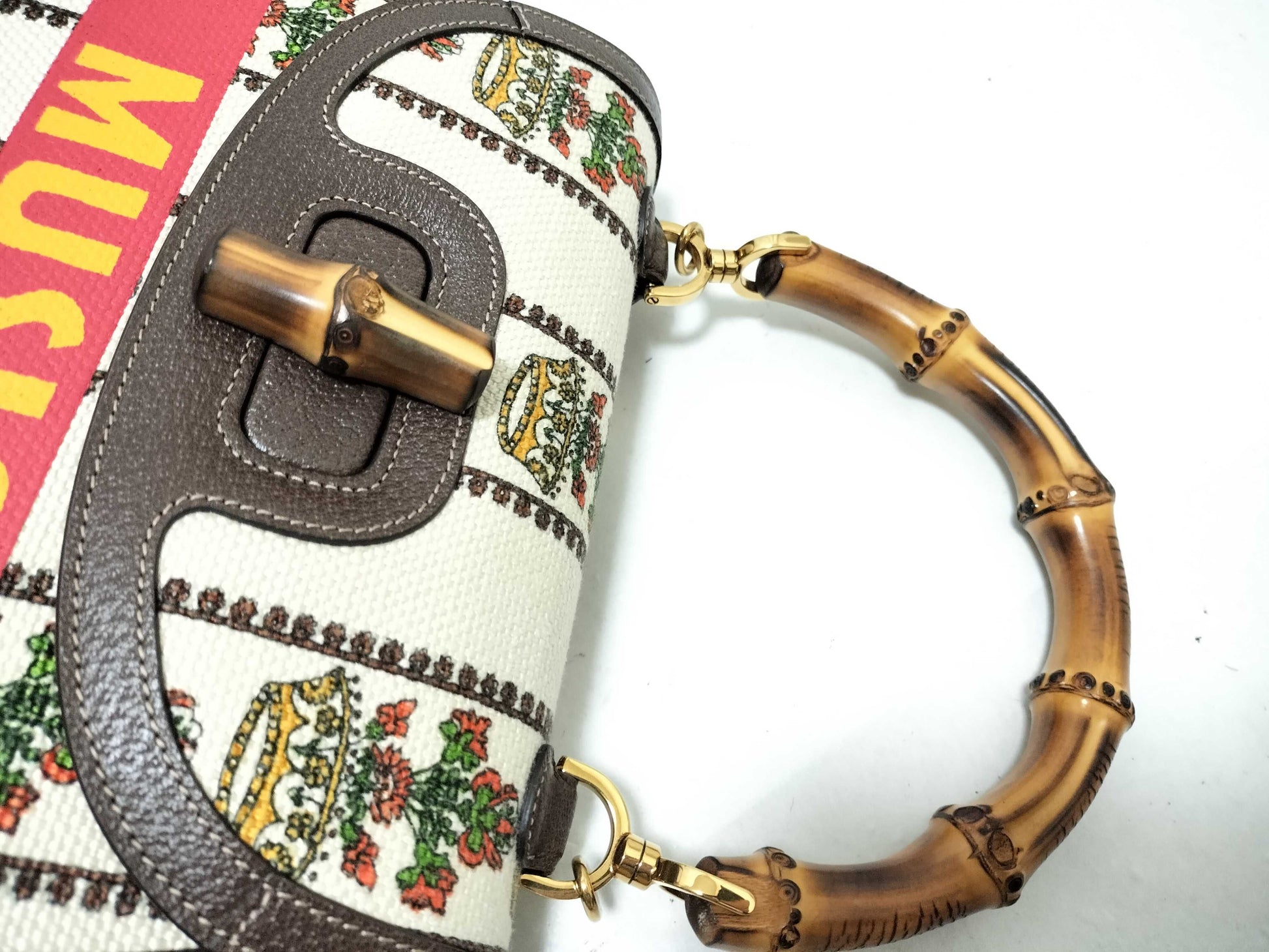 GUCCI Bamboo Bag, 100th Anniversary Model, Canvas Handbag, Women's Handbag