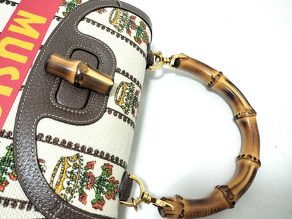 GUCCI Bamboo Bag, 100th Anniversary Model, Canvas Handbag, Women's Handbag