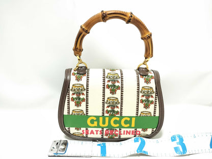GUCCI Bamboo Bag, 100th Anniversary Model, Canvas Handbag, Women's Handbag