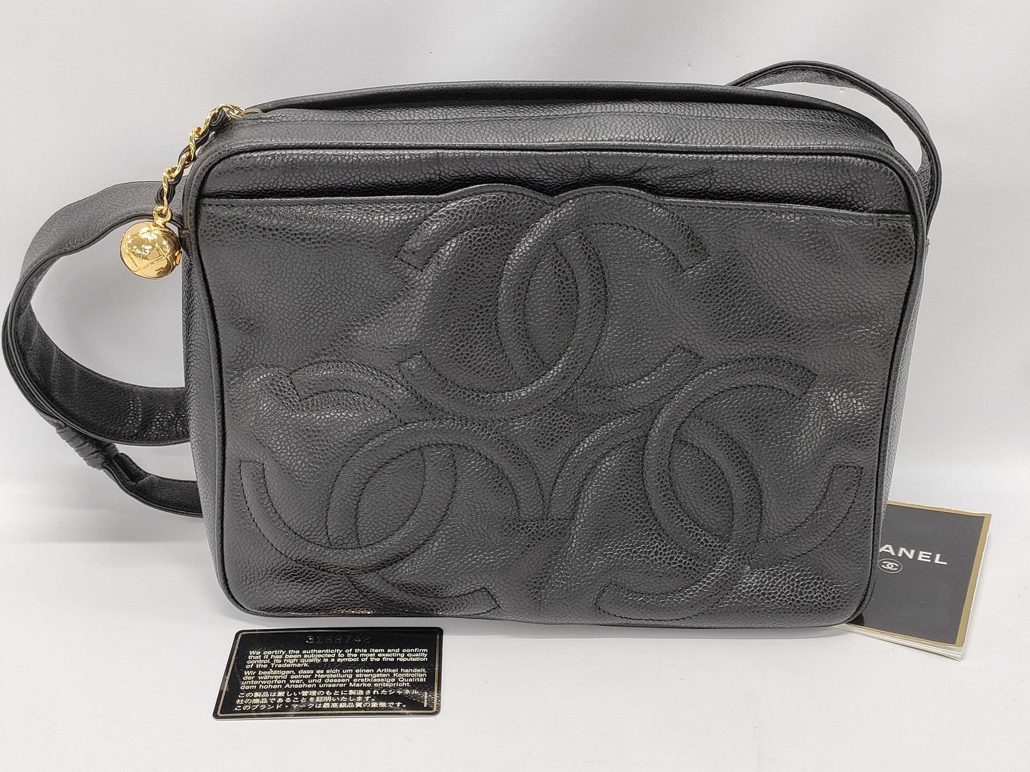 CHANEL Triple Coco Caviar Skin Black Shoulder Bag 3169742