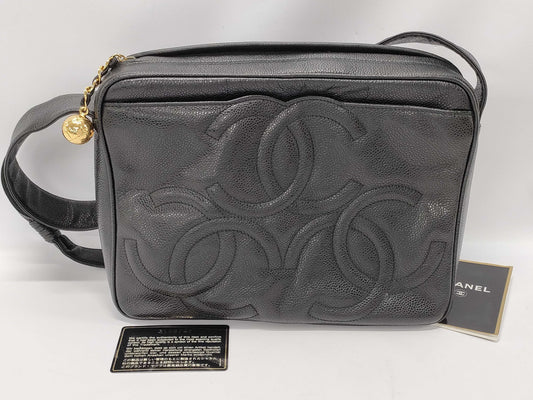 CHANEL Triple Coco Caviar Skin Black Shoulder Bag 3169742
