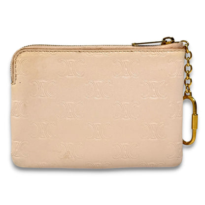 CELINE Smooth Calfskin Triomphe Embossed Coin and Card Pouch Smooth Calfskin Triomphe Embossed Coin and Card Holder with Key Hook W Coin Case