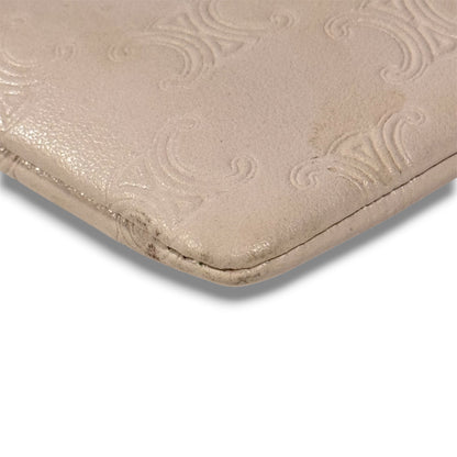 CELINE Smooth Calfskin Triomphe Embossed Coin and Card Pouch Smooth Calfskin Triomphe Embossed Coin and Card Holder with Key Hook W Coin Case