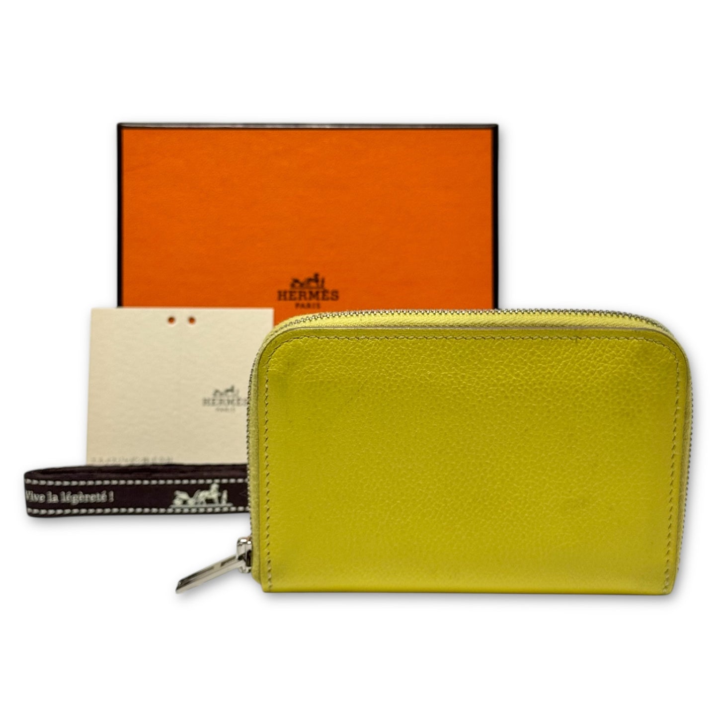 HERMES Zip Ango H Evercolor Jaune Citron U Stamp 22 Years Old Card Case Wallet W11cm x H7.5cm x D1.5cm Coin Case
