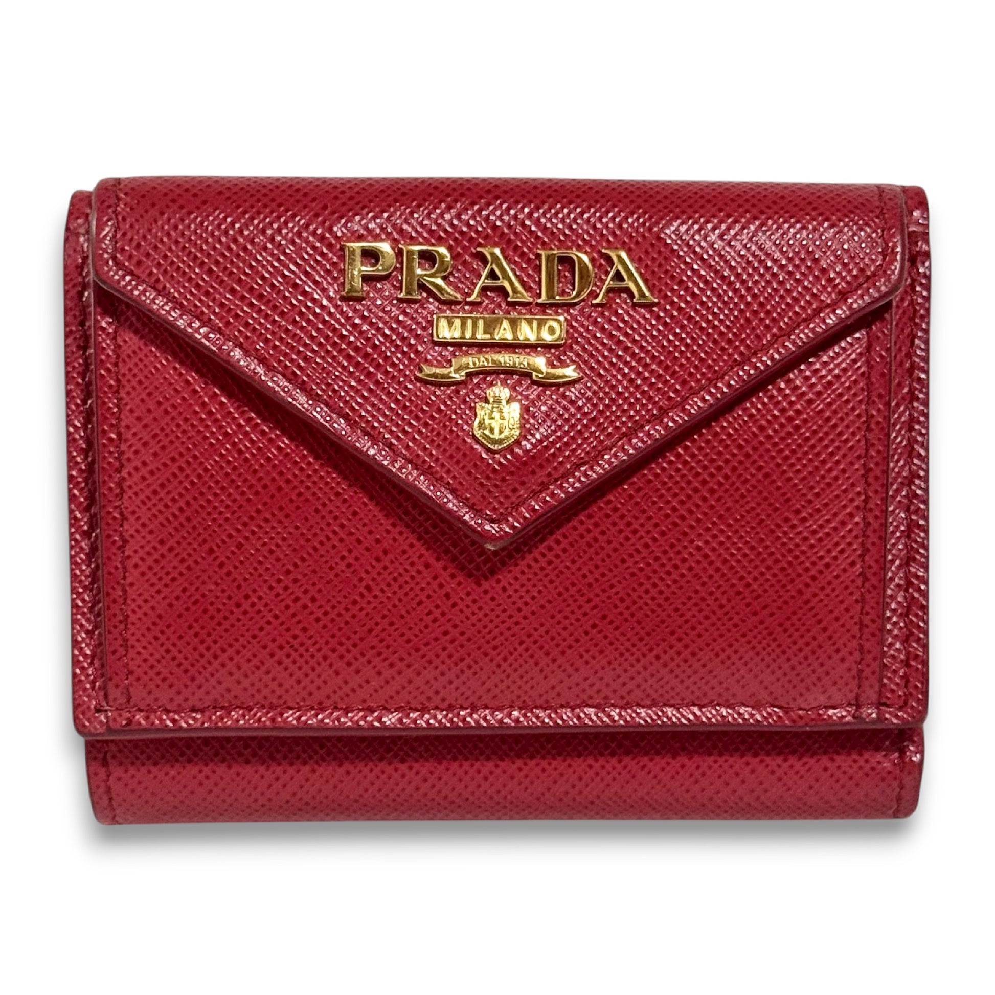 PRADA Saffiano Metal Lettering Logo Tri-fold Wallet, Compact FOUCO, W10cm x H7cm x D3cm