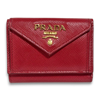 PRADA Saffiano Metal Lettering Logo Tri-fold Wallet, Compact FOUCO, W10cm x H7cm x D3cm
