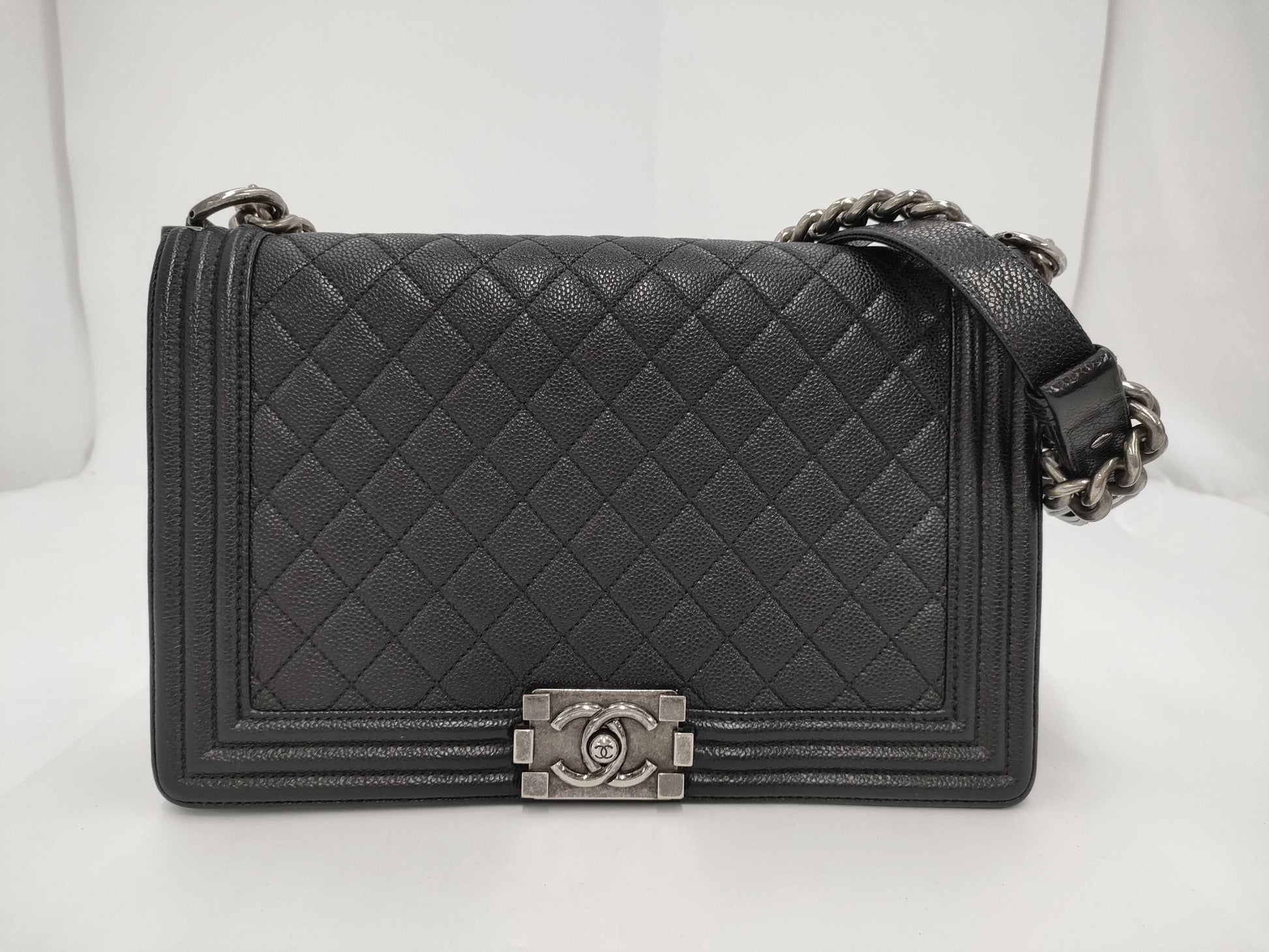 CHANEL Boy Chanel Caviar Leather Chain Shoulder Bag, Black, No. 23