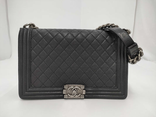 CHANEL Boy Chanel Caviar Leather Chain Shoulder Bag, Black, No. 23