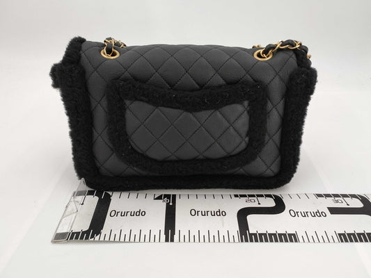 CHANEL Mouton x Leather Black Matelasse IC Shoulder Bag